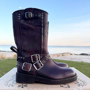 New Free People We The Free Janey Engineer Boots Wine Frisco Leather 7
